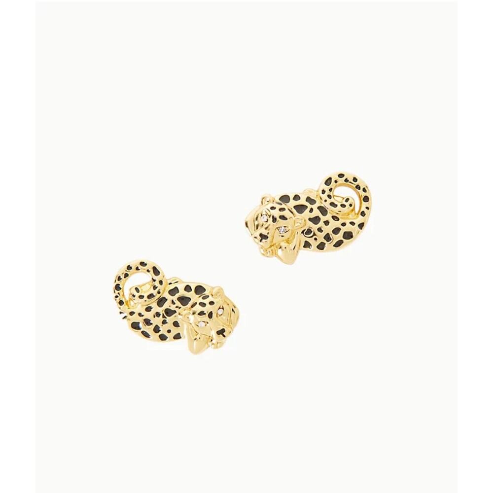 Lilly Pulitzer Goldtone Spotted Jaguar Leopard Cheetah Pierced Earrings